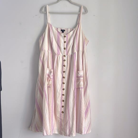 Torrid linen cotton blend button up striped sleeveless smocked back midi dress 4 - Picture 1 of 6